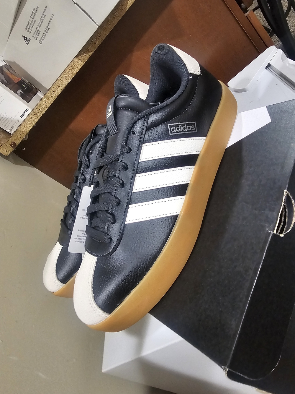 Adidas Men’s Black & White Leather Sneakers with Gum Sole